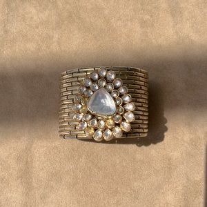 Chunky gold crystal brooch costume cuff bracelet